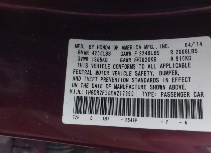 Photo 9 of 2014 Honda Accord LX (VIN 1HGCR2F30EA217390)