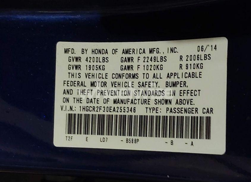 Photo 9 of 2014 Honda Accord LX (VIN 1HGCR2F30EA255346)