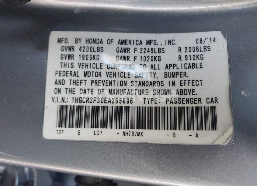 Photo 9 of 2014 Honda Accord LX (VIN 1HGCR2F30EA265696)