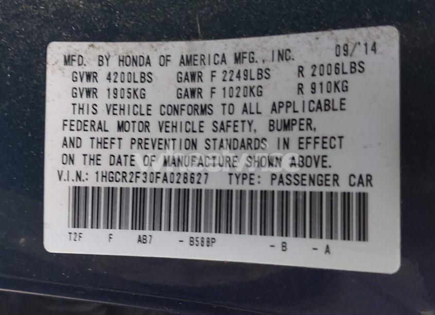 Photo 9 of 2015 Honda Accord LX (VIN 1HGCR2F30FA028627)