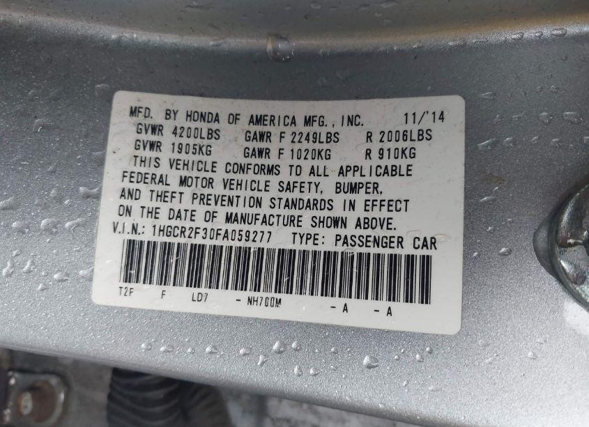 Photo 9 of 2015 Honda Accord LX (VIN 1HGCR2F30FA059277)