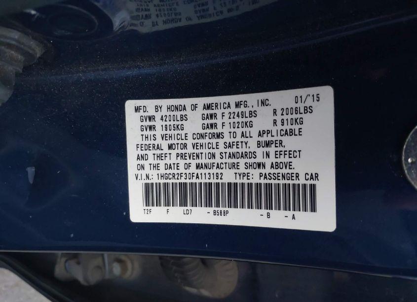 Photo 9 of 2015 Honda Accord LX (VIN 1HGCR2F30FA113192)