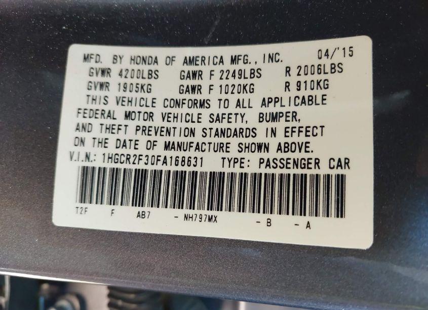 Photo 9 of 2015 Honda Accord LX (VIN 1HGCR2F30FA168631)