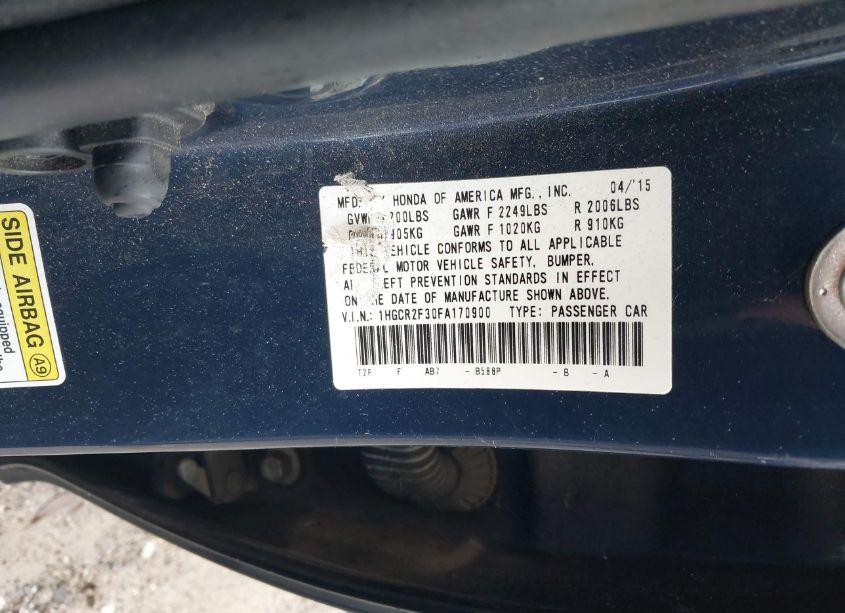 Photo 9 of 2015 Honda Accord LX (VIN 1HGCR2F30FA170900)