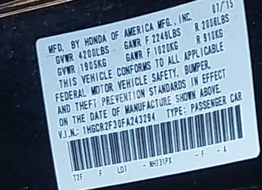 Photo 9 of 2015 Honda Accord LX (VIN 1HGCR2F30FA243294)