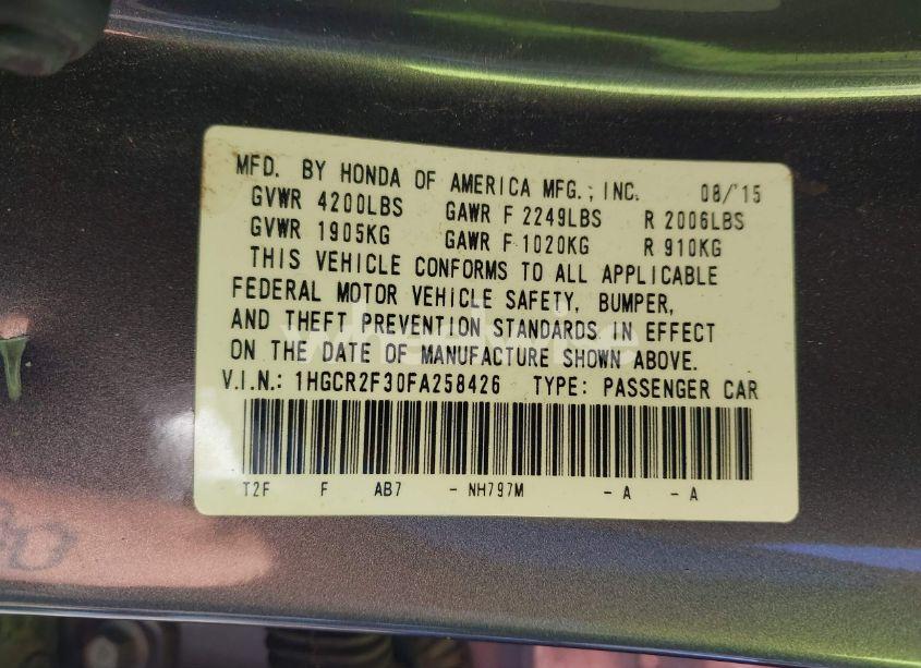 Photo 9 of 2015 Honda Accord LX (VIN 1HGCR2F30FA258426)