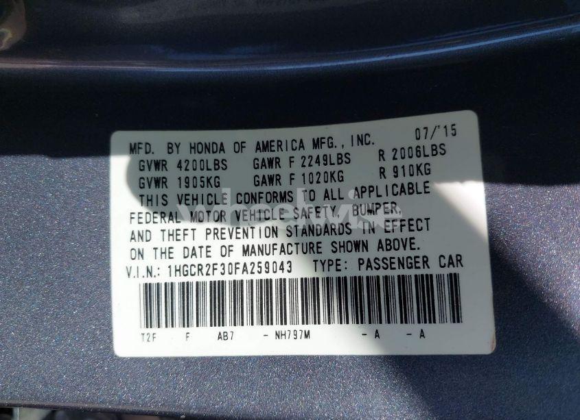 Photo 9 of 2015 Honda Accord LX (VIN 1HGCR2F30FA259043)