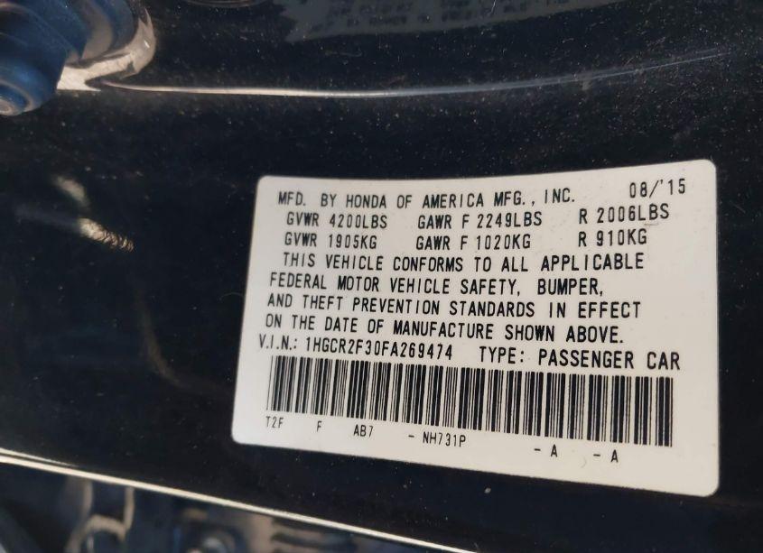 Photo 9 of 2015 Honda Accord LX (VIN 1HGCR2F30FA269474)