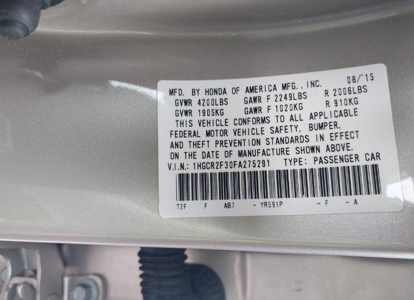 Photo 9 of 2015 Honda Accord LX (VIN 1HGCR2F30FA275291)