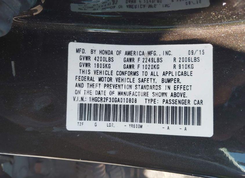 Photo 9 of 2016 Honda Accord LX (VIN 1HGCR2F30GA010808)