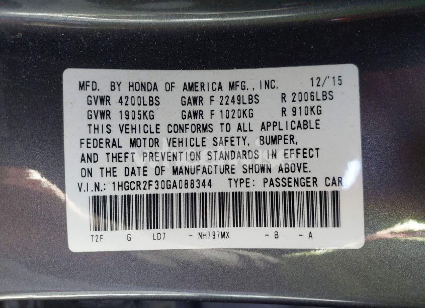 Photo 9 of 2016 Honda Accord LX (VIN 1HGCR2F30GA088344)