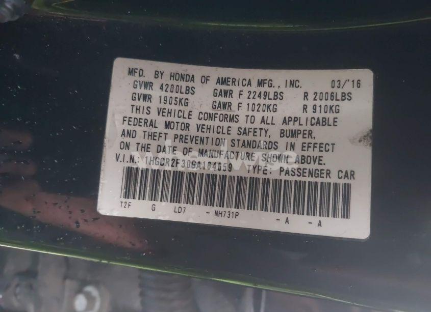 Photo 9 of 2016 Honda Accord LX (VIN 1HGCR2F30GA164659)