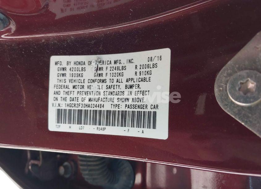 Photo 9 of 2017 Honda Accord LX (VIN 1HGCR2F30HA034494)