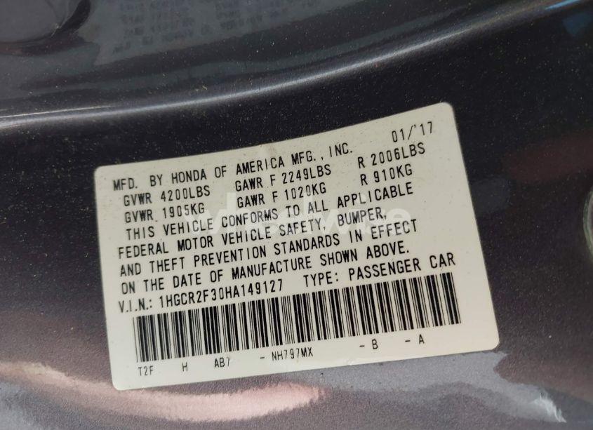 Photo 9 of 2017 Honda Accord LX (VIN 1HGCR2F30HA149127)