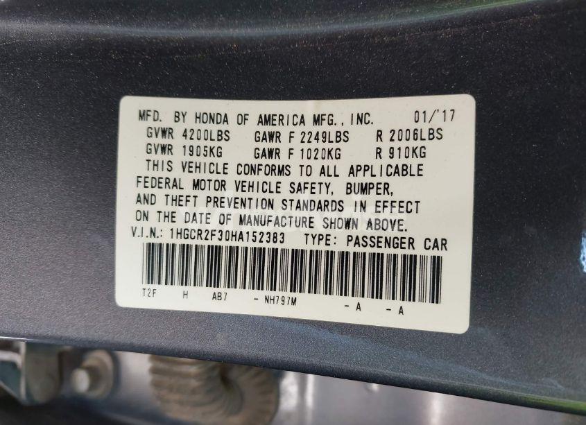 Photo 9 of 2017 Honda Accord LX (VIN 1HGCR2F30HA152383)