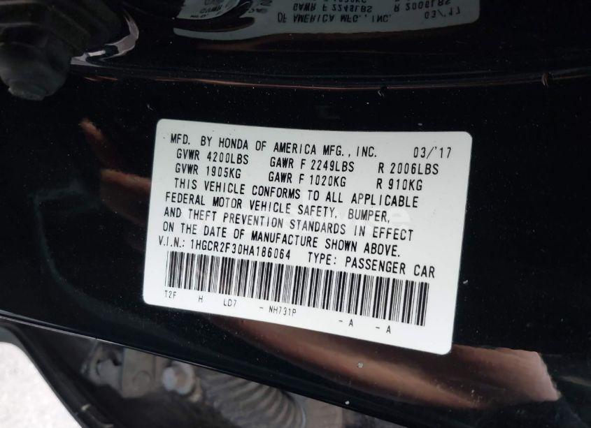 Photo 9 of 2017 Honda Accord LX (VIN 1HGCR2F30HA186064)