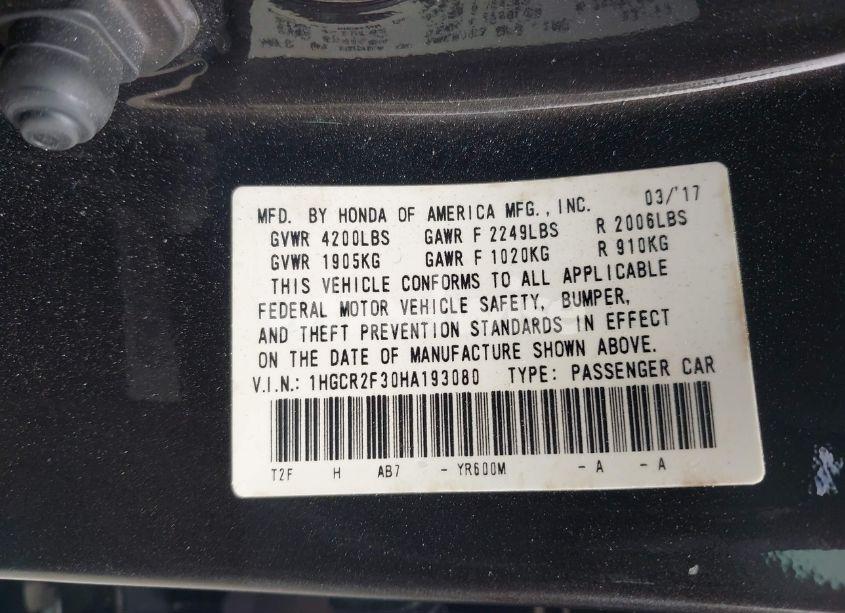 Photo 9 of 2017 Honda Accord LX (VIN 1HGCR2F30HA193080)