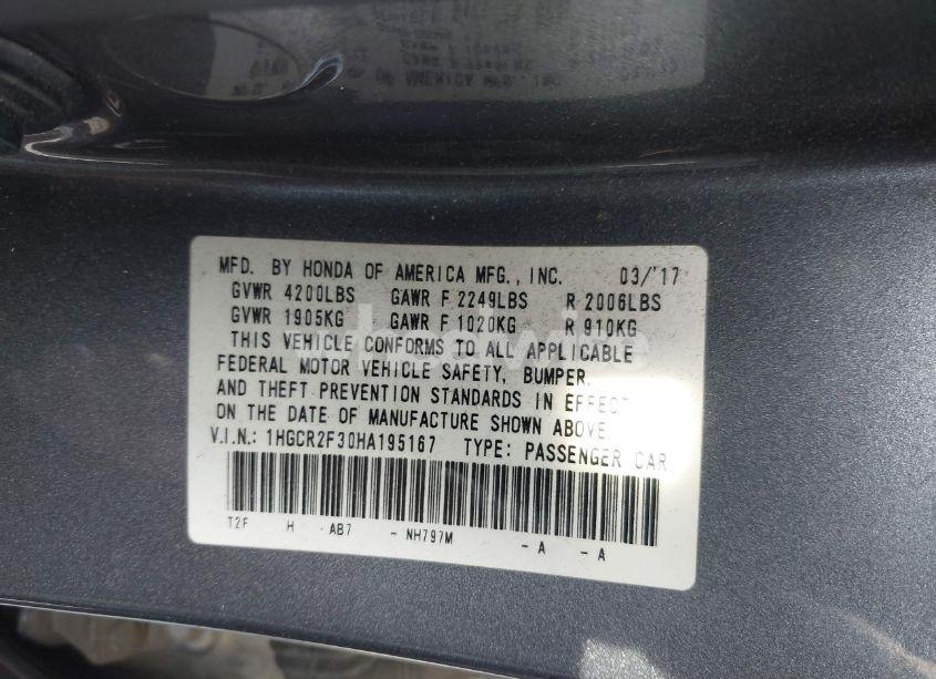 Photo 9 of 2017 Honda Accord LX (VIN 1HGCR2F30HA195167)