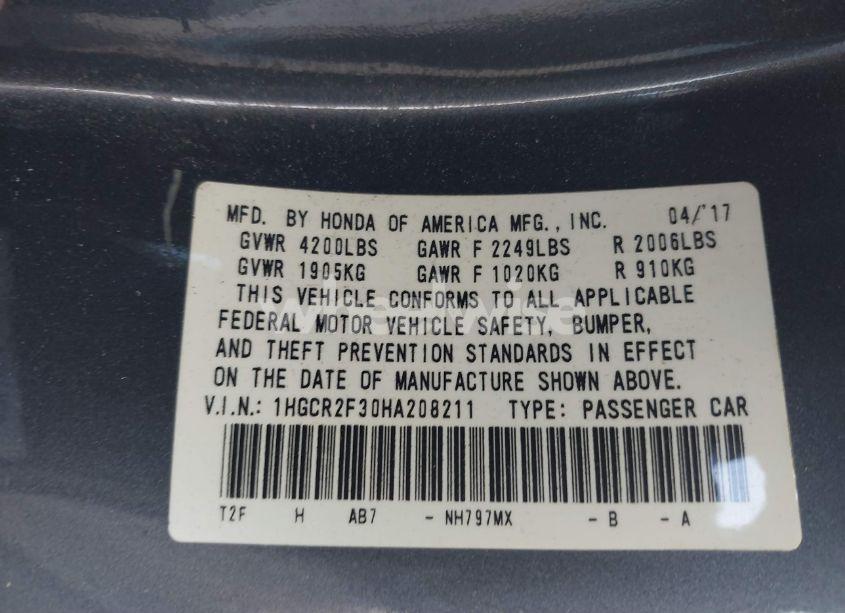 Photo 9 of 2017 Honda Accord LX (VIN 1HGCR2F30HA208211)