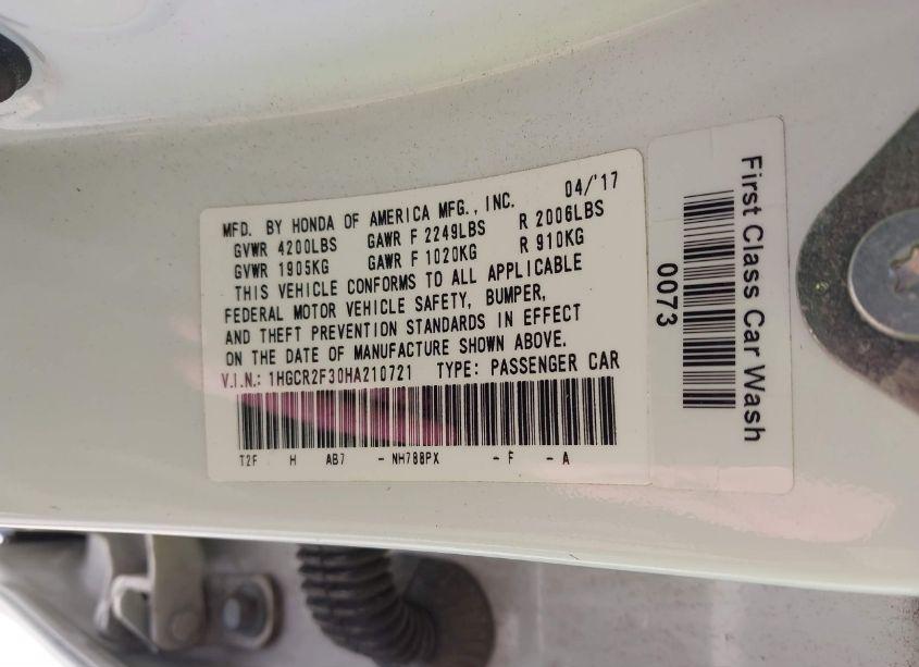 Photo 9 of 2017 Honda Accord LX (VIN 1HGCR2F30HA210721)