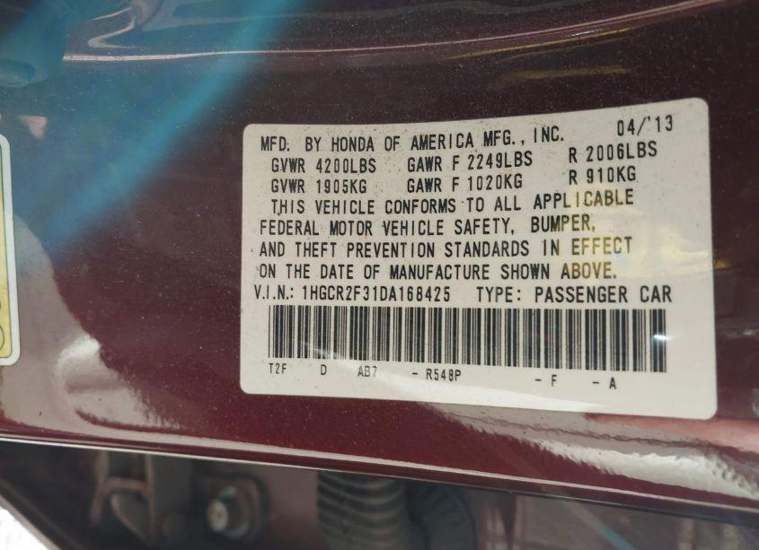 Photo 9 of 2013 Honda Accord LX (VIN 1HGCR2F31DA168425)