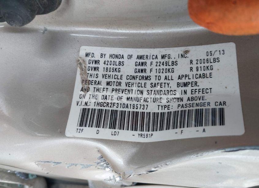 Photo 9 of 2013 Honda Accord LX (VIN 1HGCR2F31DA195737)