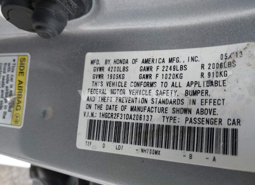 Photo 9 of 2013 Honda Accord LX (VIN 1HGCR2F31DA206137)