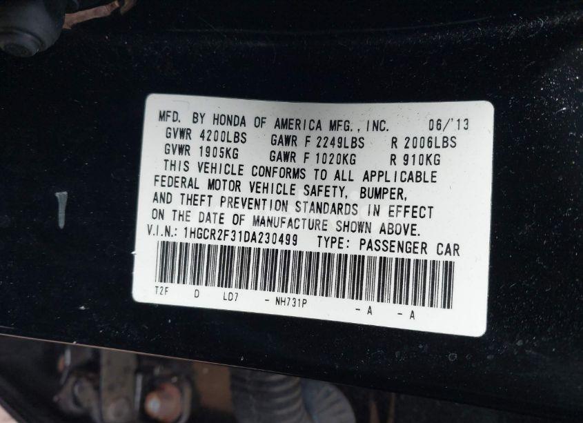 Photo 9 of 2013 Honda Accord LX (VIN 1HGCR2F31DA230499)