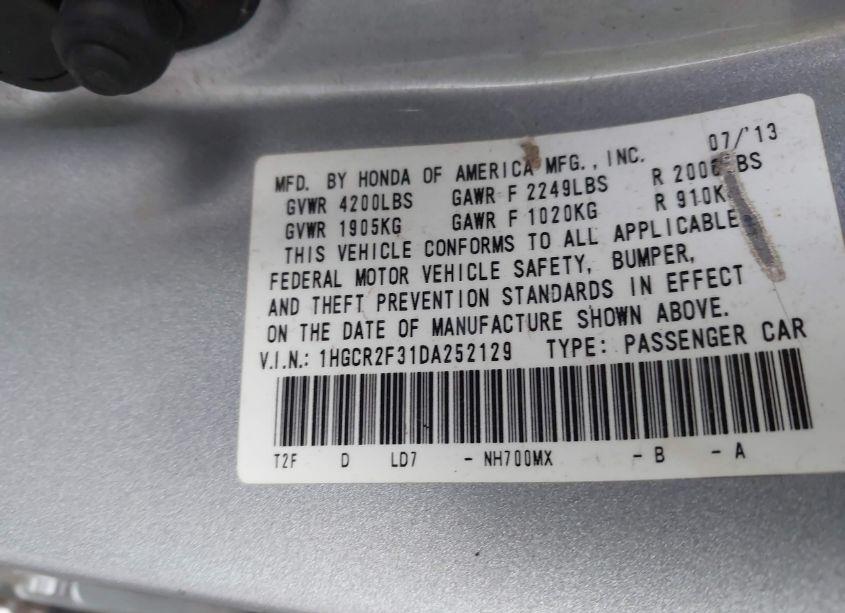 Photo 9 of 2013 Honda Accord LX (VIN 1HGCR2F31DA252129)