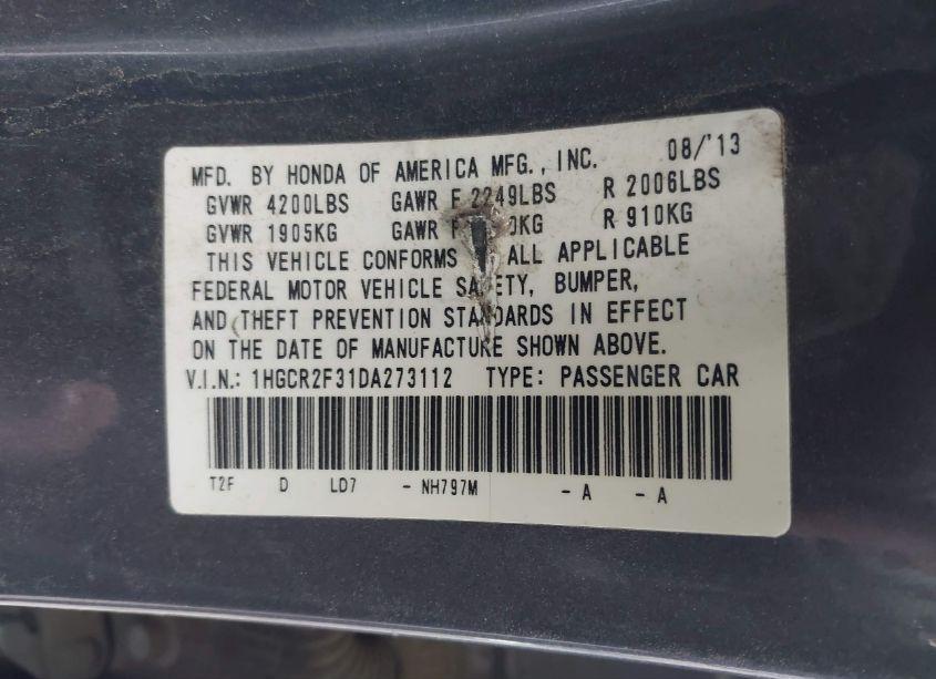 Photo 9 of 2013 Honda Accord LX (VIN 1HGCR2F31DA273112)