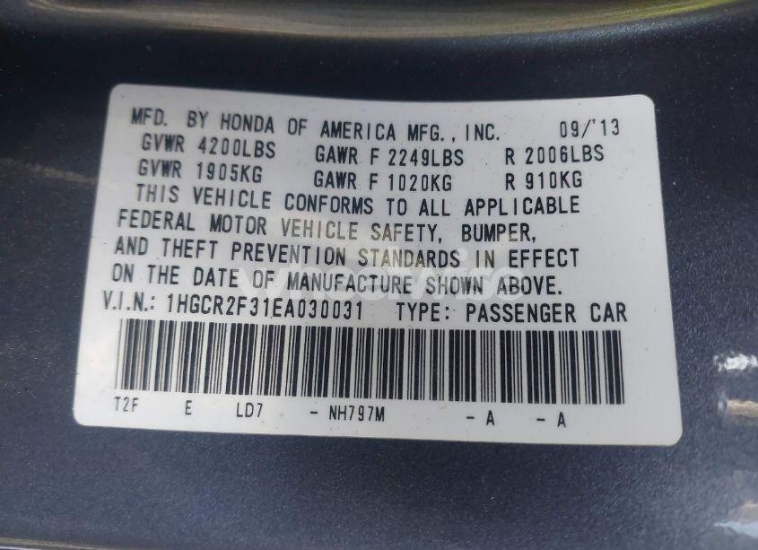 Photo 9 of 2014 Honda Accord LX (VIN 1HGCR2F31EA030031)