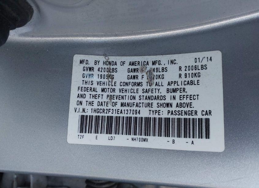 Photo 9 of 2014 Honda Accord LX (VIN 1HGCR2F31EA137094)