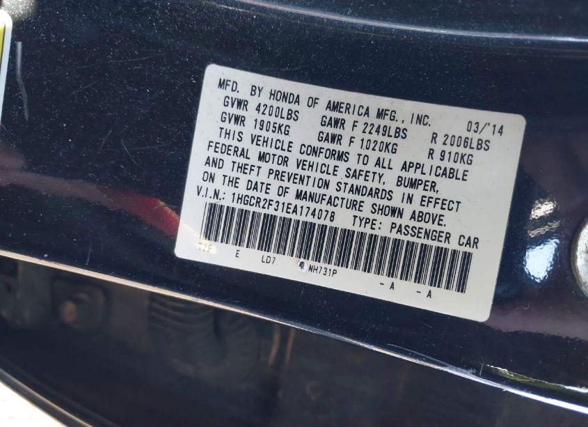 Photo 9 of 2014 Honda Accord LX (VIN 1HGCR2F31EA174078)