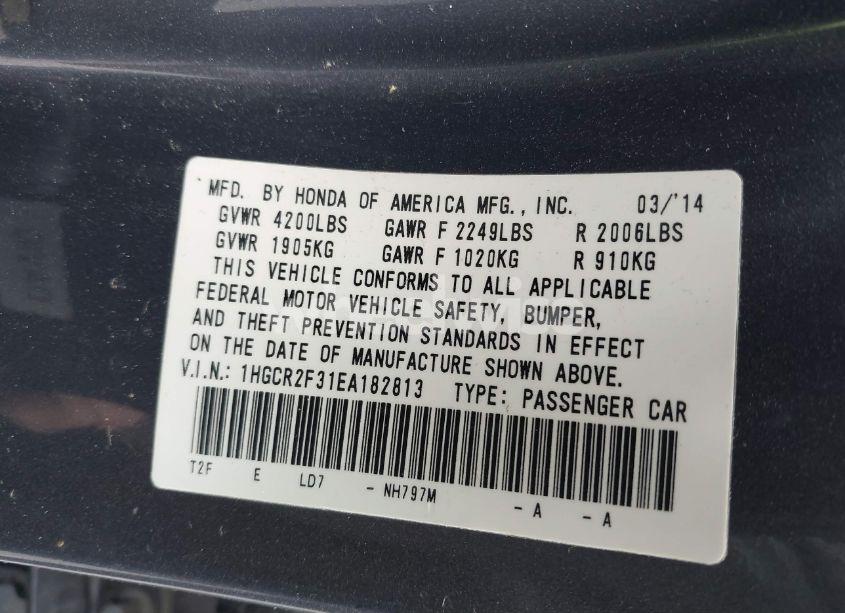 Photo 9 of 2014 Honda Accord LX (VIN 1HGCR2F31EA182813)