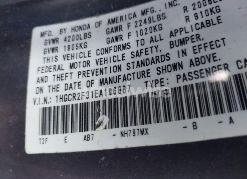 Photo 9 of 2014 Honda Accord LX (VIN 1HGCR2F31EA196887)