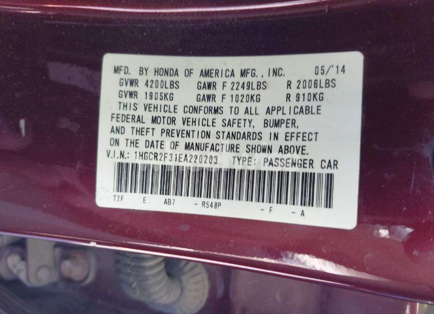 Photo 9 of 2014 Honda Accord LX (VIN 1HGCR2F31EA220203)