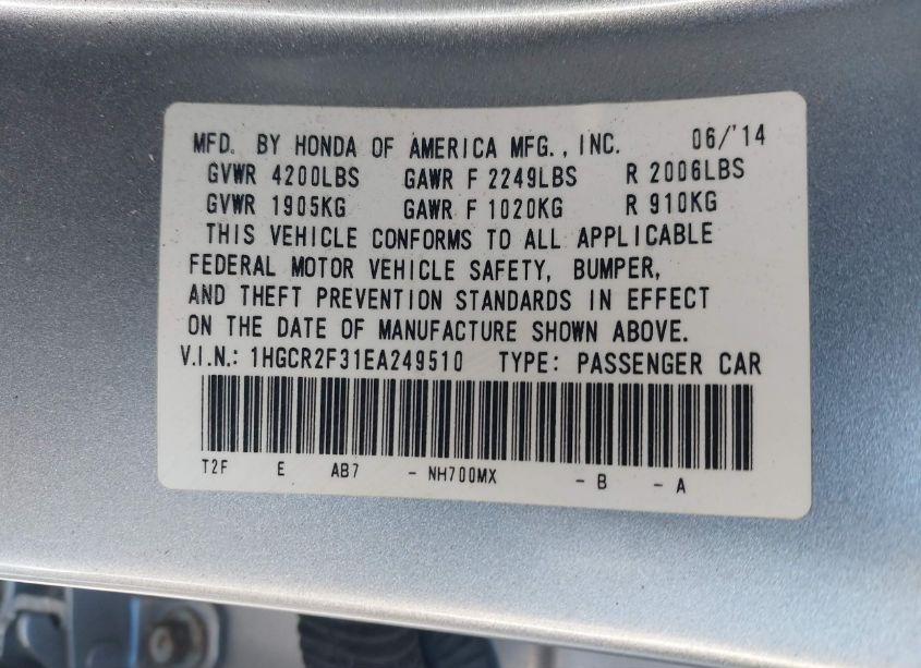 Photo 9 of 2014 Honda Accord LX (VIN 1HGCR2F31EA249510)