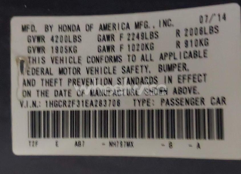Photo 9 of 2014 Honda Accord LX (VIN 1HGCR2F31EA283706)