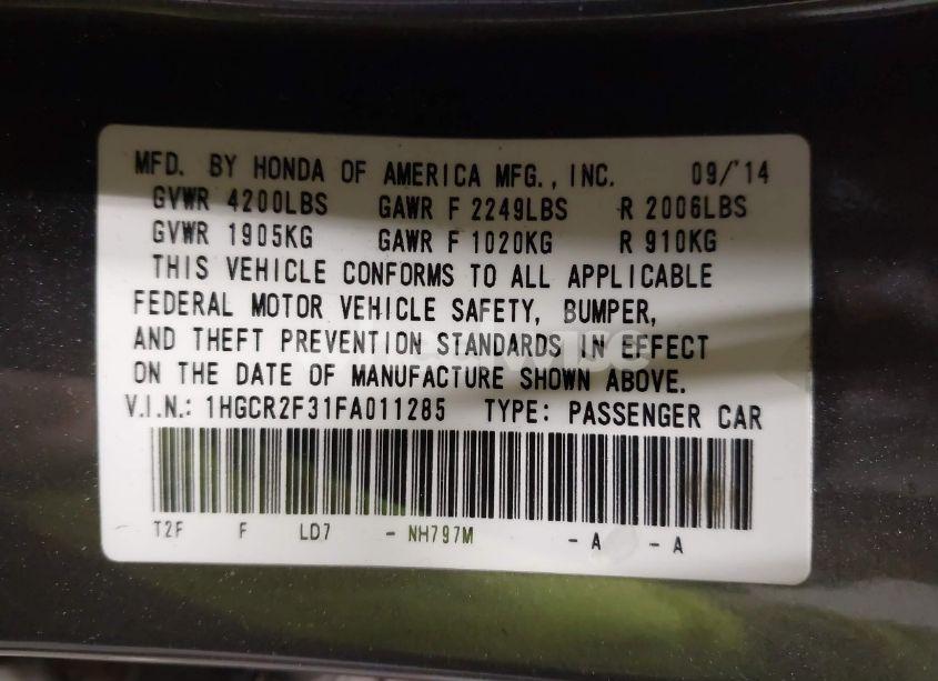 Photo 9 of 2015 Honda Accord LX (VIN 1HGCR2F31FA011285)