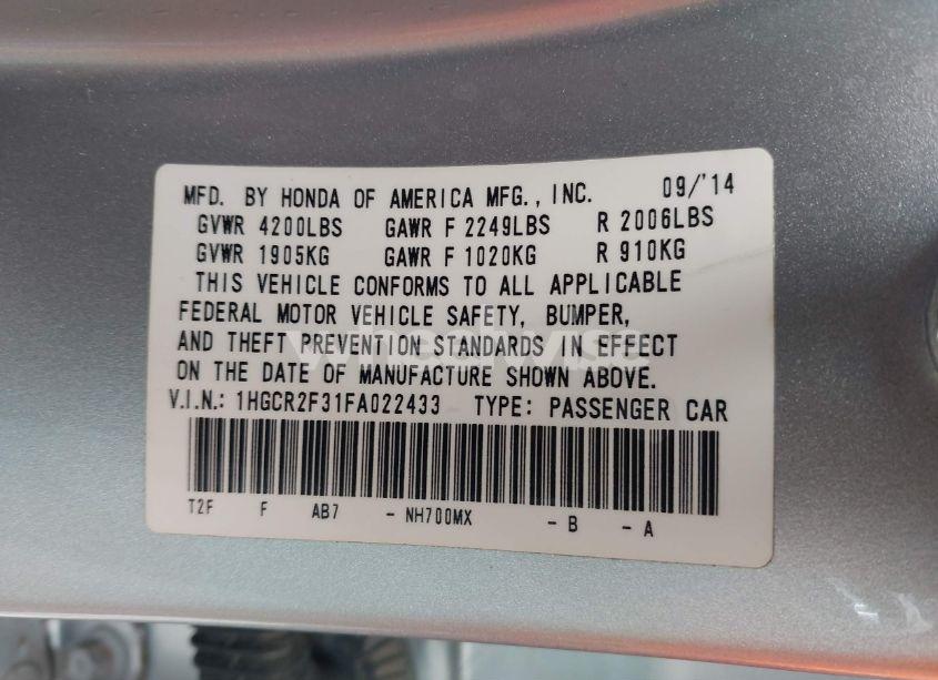 Photo 9 of 2015 Honda Accord LX (VIN 1HGCR2F31FA022433)