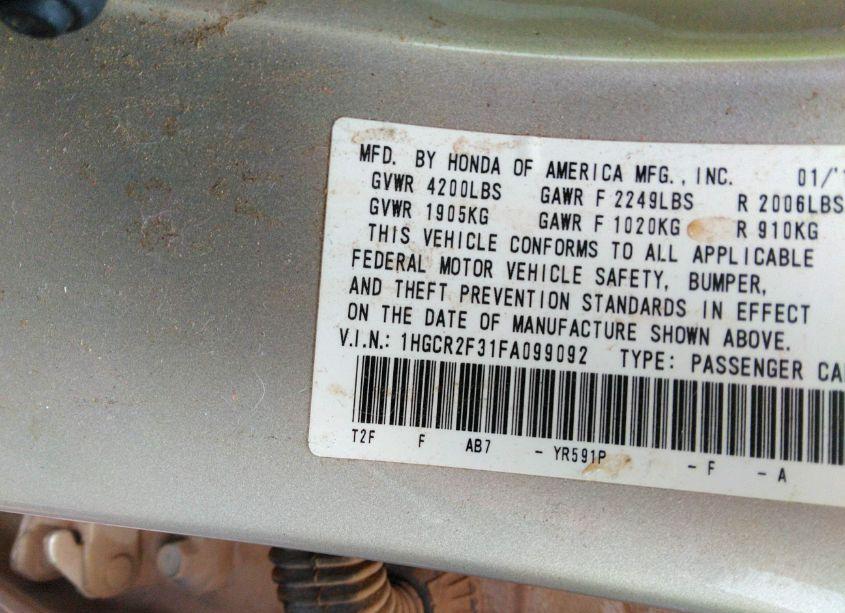 Photo 9 of 2015 Honda Accord LX (VIN 1HGCR2F31FA099092)