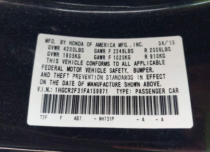 Photo 9 of 2015 Honda Accord LX (VIN 1HGCR2F31FA159971)