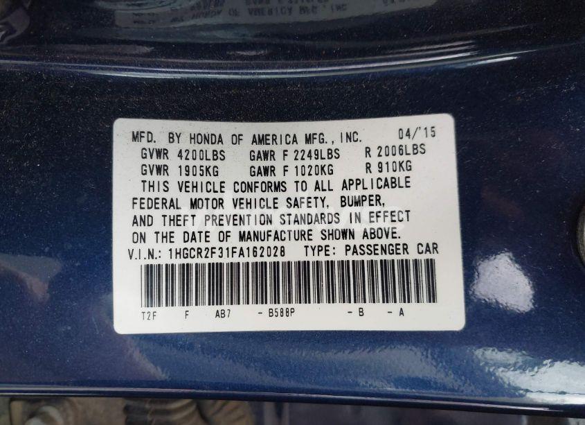 Photo 9 of 2015 Honda Accord LX (VIN 1HGCR2F31FA162028)