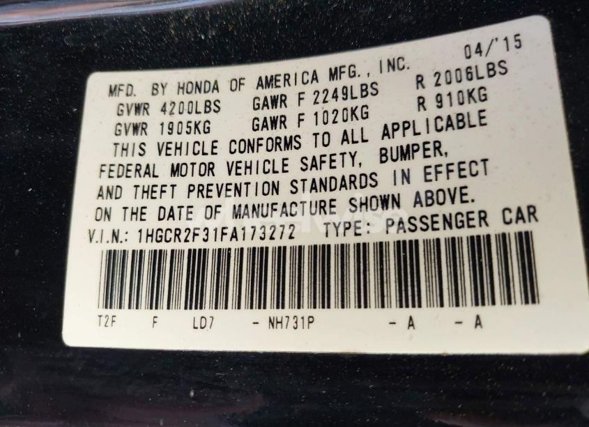 Photo 9 of 2015 Honda Accord LX (VIN 1HGCR2F31FA173272)