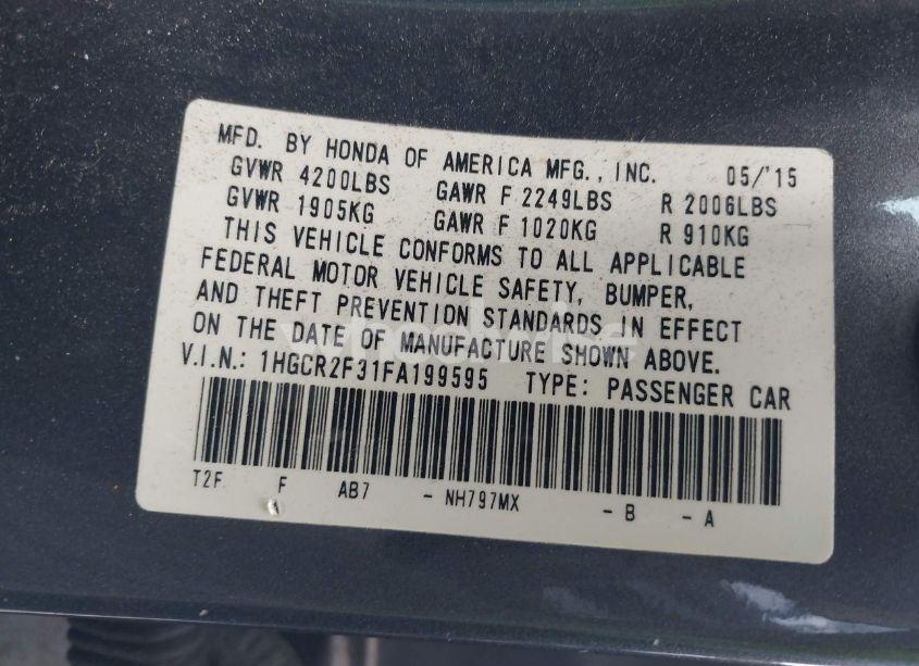 Photo 9 of 2015 Honda Accord LX (VIN 1HGCR2F31FA199595)