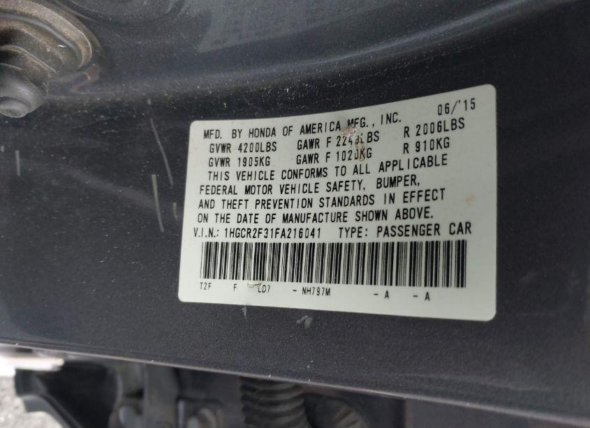 Photo 9 of 2015 Honda Accord LX (VIN 1HGCR2F31FA216041)