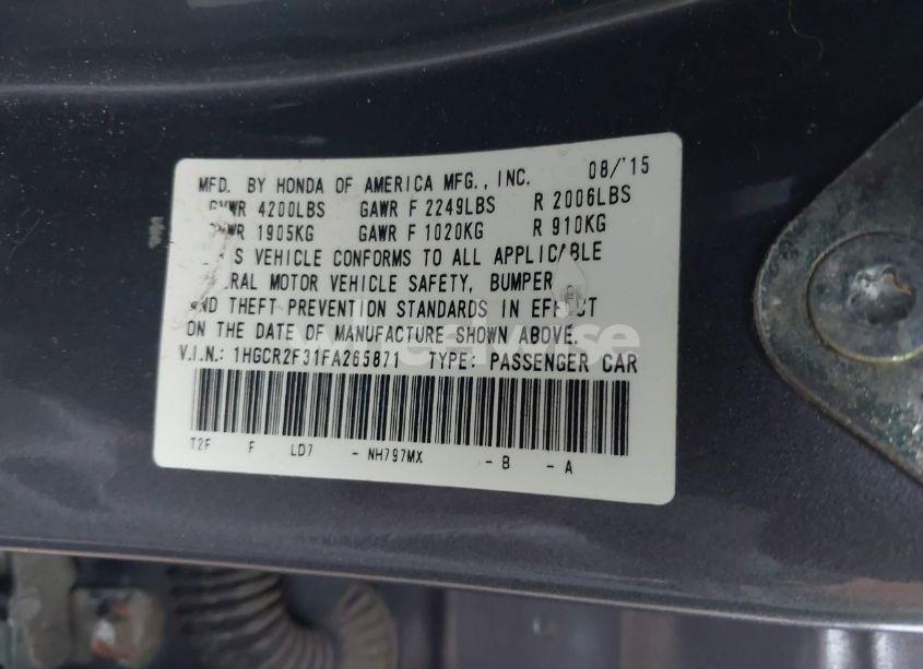 Photo 9 of 2015 Honda Accord LX (VIN 1HGCR2F31FA265871)