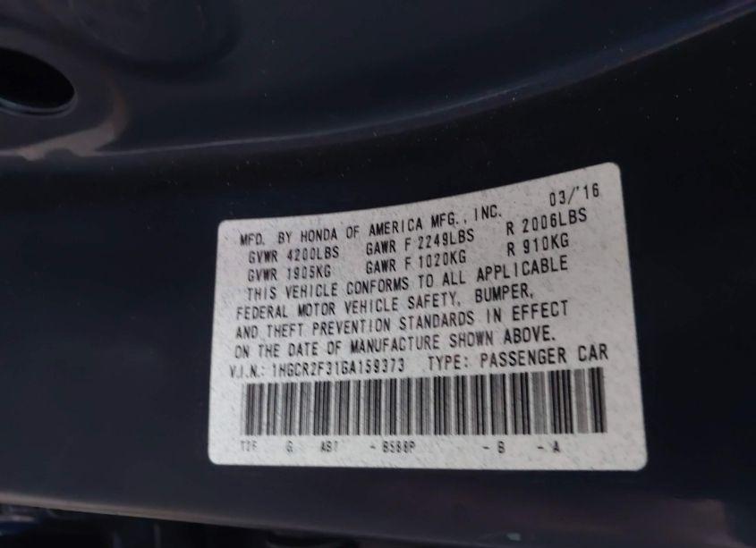 Photo 9 of 2016 Honda Accord LX (VIN 1HGCR2F31GA159373)