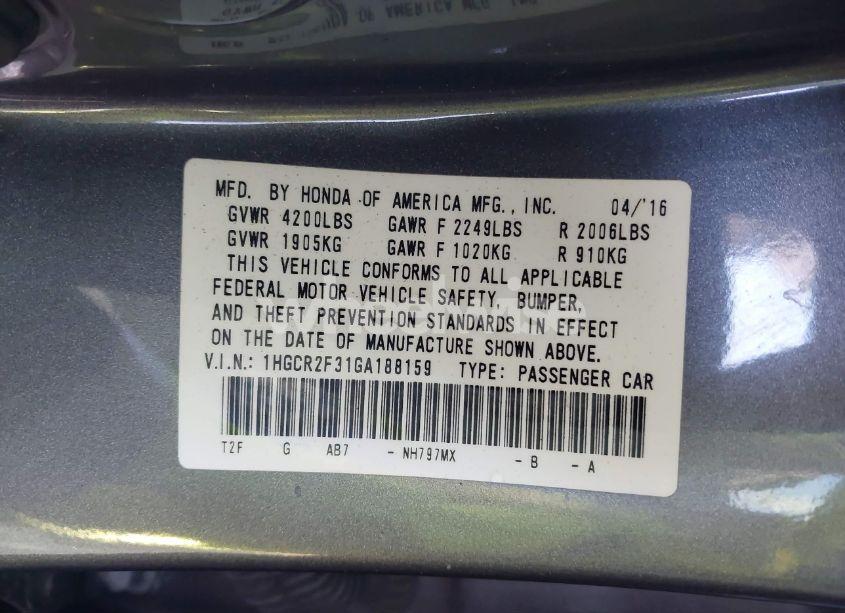 Photo 9 of 2016 Honda Accord LX (VIN 1HGCR2F31GA188159)