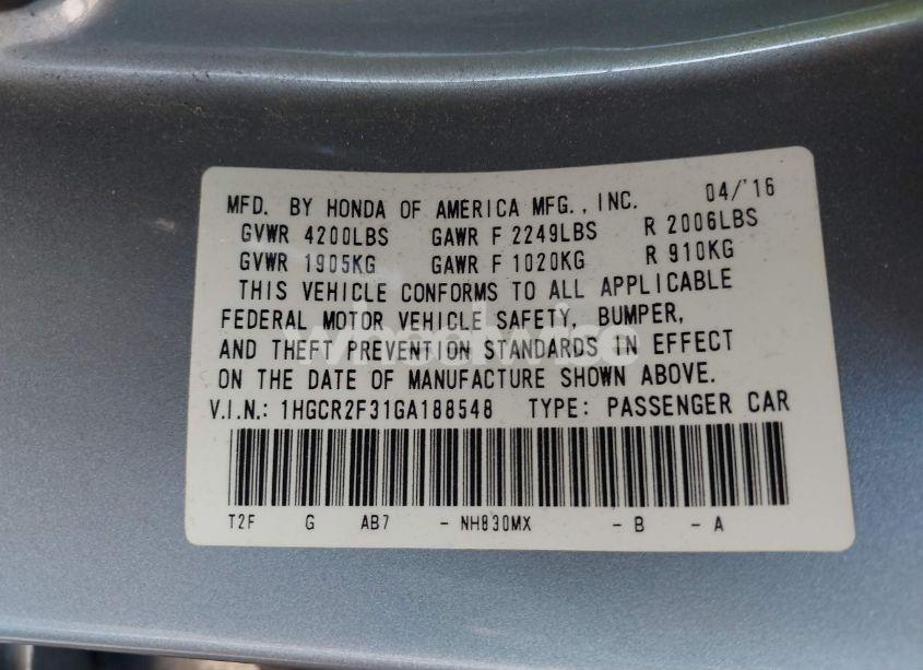 Photo 9 of 2016 Honda Accord LX (VIN 1HGCR2F31GA188548)